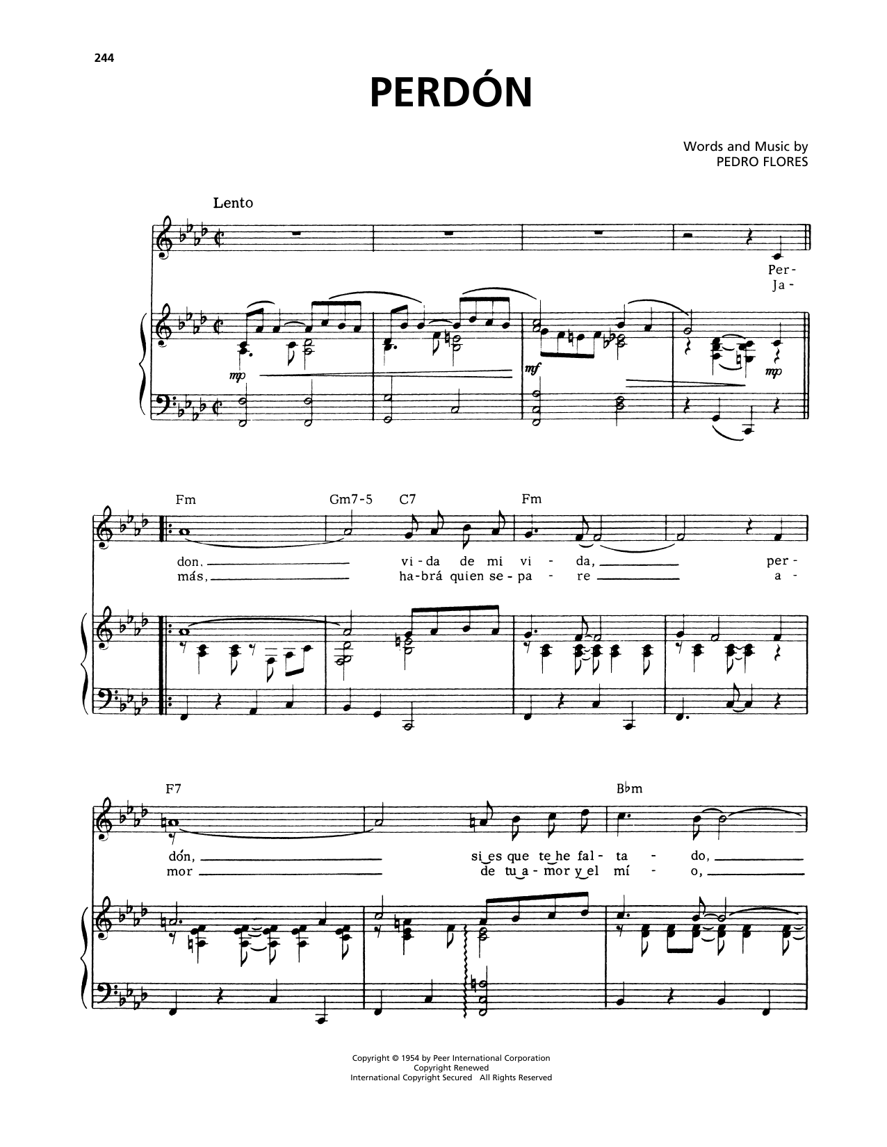Download Pedro Flores Perdon Sheet Music and learn how to play Piano, Vocal & Guitar Chords (Right-Hand Melody) PDF digital score in minutes