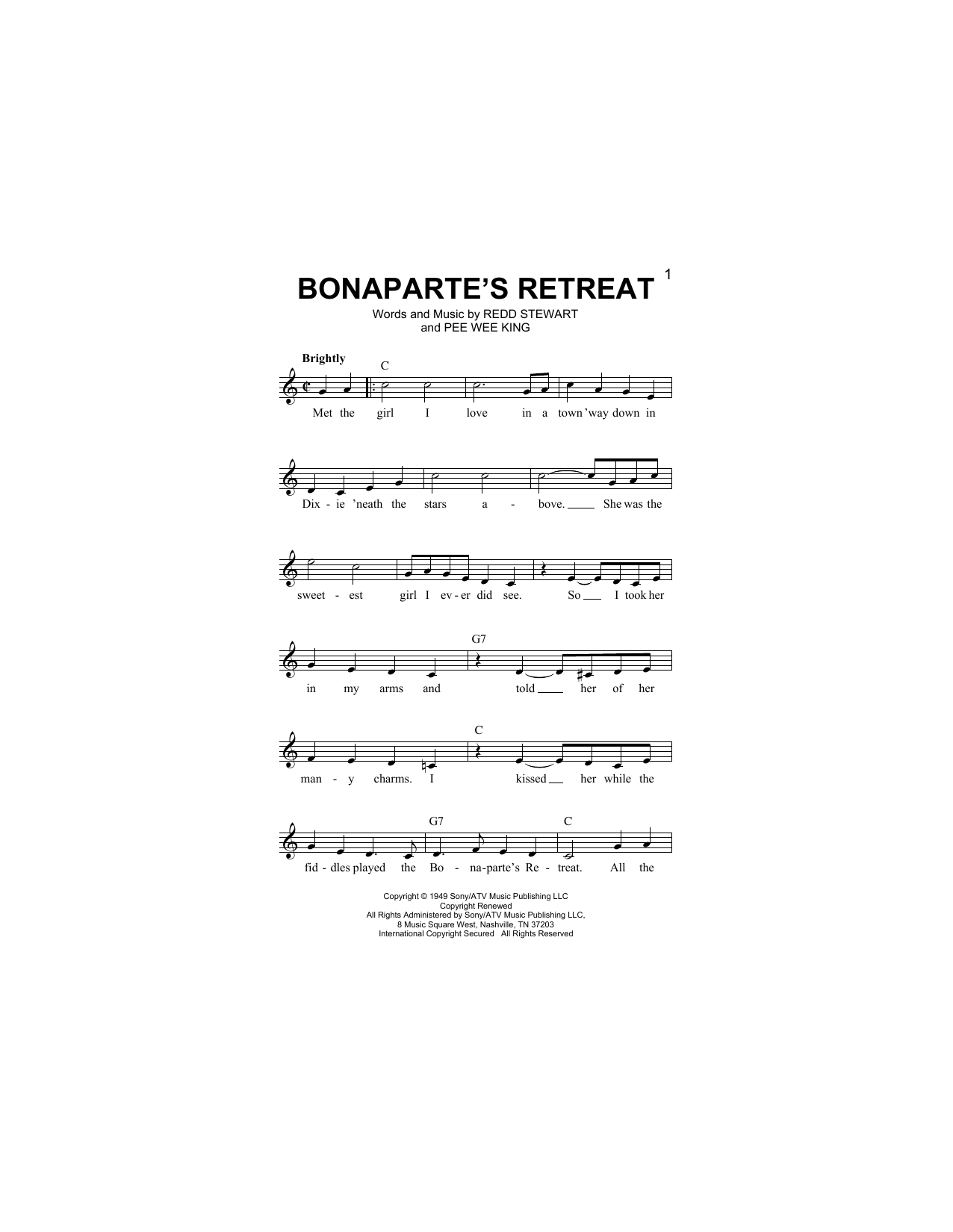 Download Pee Wee King Bonaparte's Retreat Sheet Music and learn how to play Melody Line, Lyrics & Chords PDF digital score in minutes