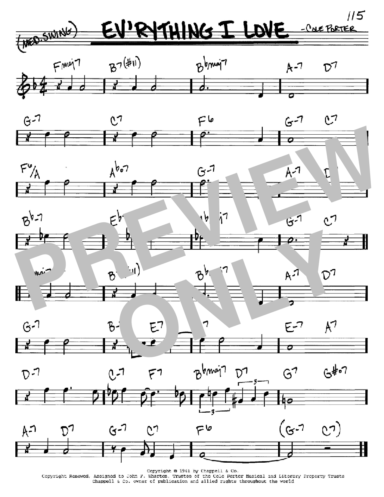 Download Peggy Lee Ev'rything I Love Sheet Music and learn how to play Real Book – Melody & Chords – C Instruments PDF digital score in minutes