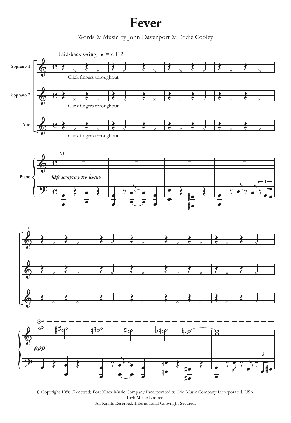Download Peggy Lee Fever (arr. Berty Rice) Sheet Music and learn how to play SSA Choir PDF digital score in minutes
