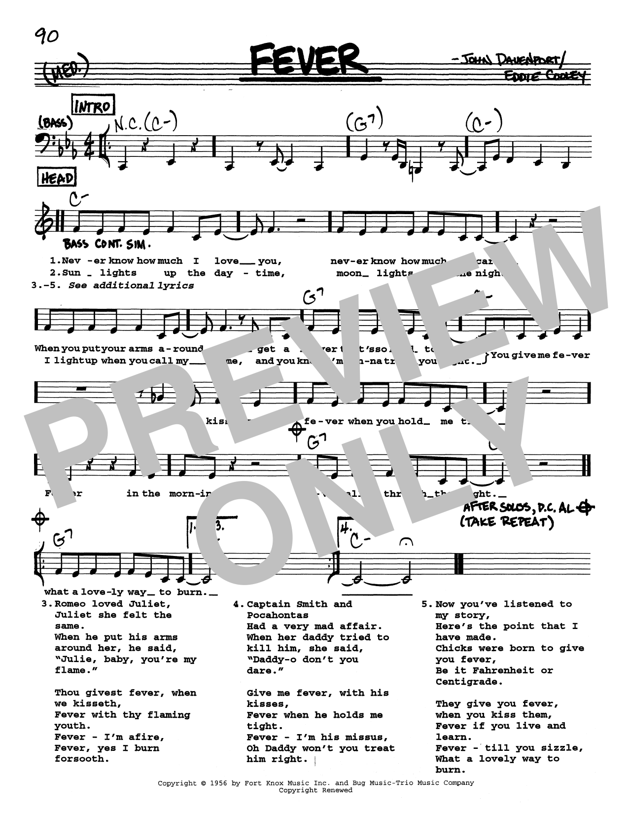 Download Peggy Lee Fever (Low Voice) Sheet Music and learn how to play Real Book – Melody, Lyrics & Chords PDF digital score in minutes