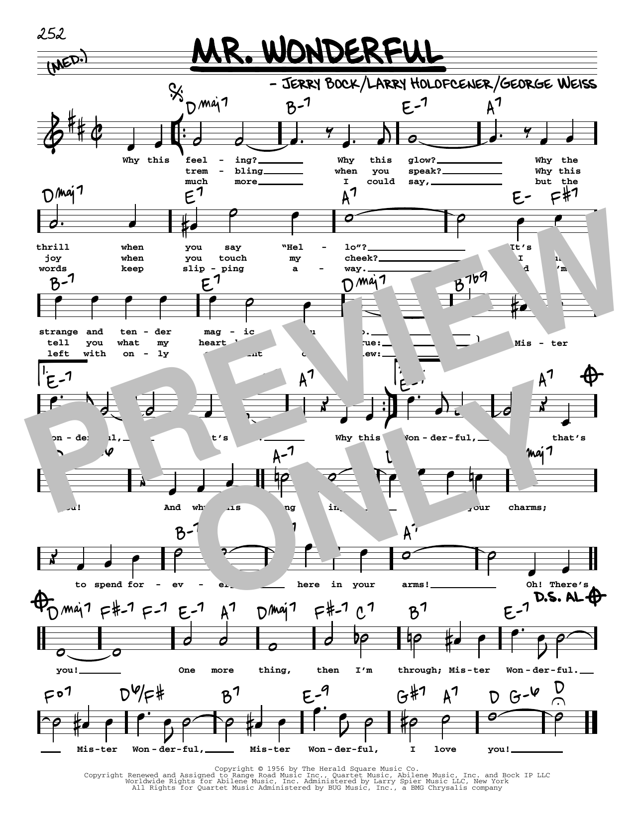 Download Peggy Lee Mr. Wonderful (High Voice) (from Mr. Wonderful) Sheet Music and learn how to play Real Book – Melody, Lyrics & Chords PDF digital score in minutes