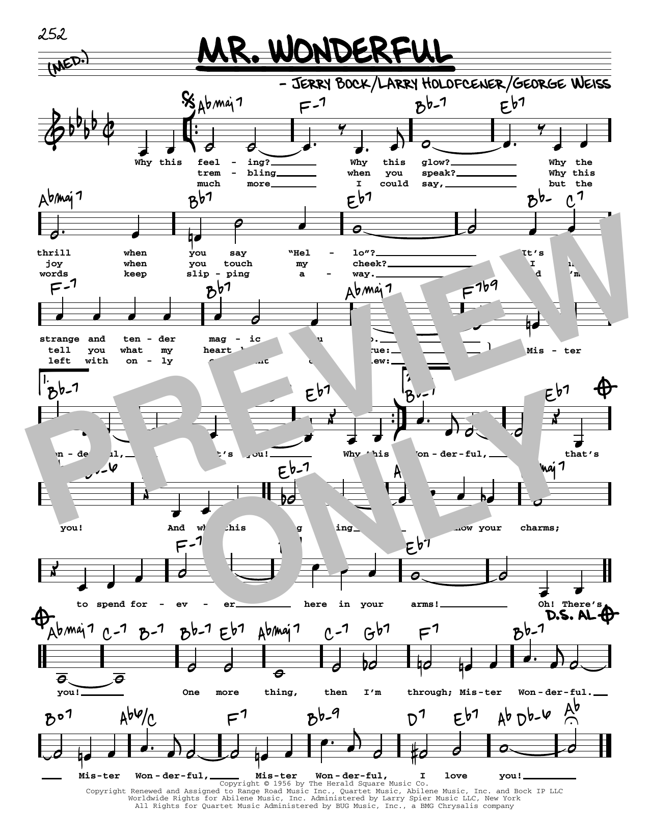 Download Peggy Lee Mr. Wonderful (Low Voice) Sheet Music and learn how to play Real Book – Melody, Lyrics & Chords PDF digital score in minutes