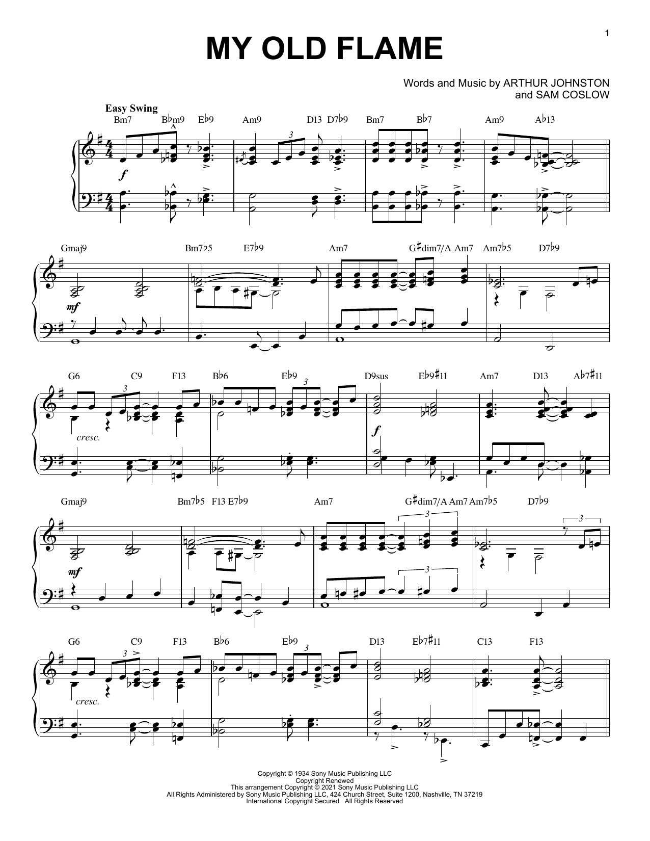 Download Peggy Lee My Old Flame [Jazz version] (arr. Brent Edstrom) Sheet Music and learn how to play Piano Solo PDF digital score in minutes