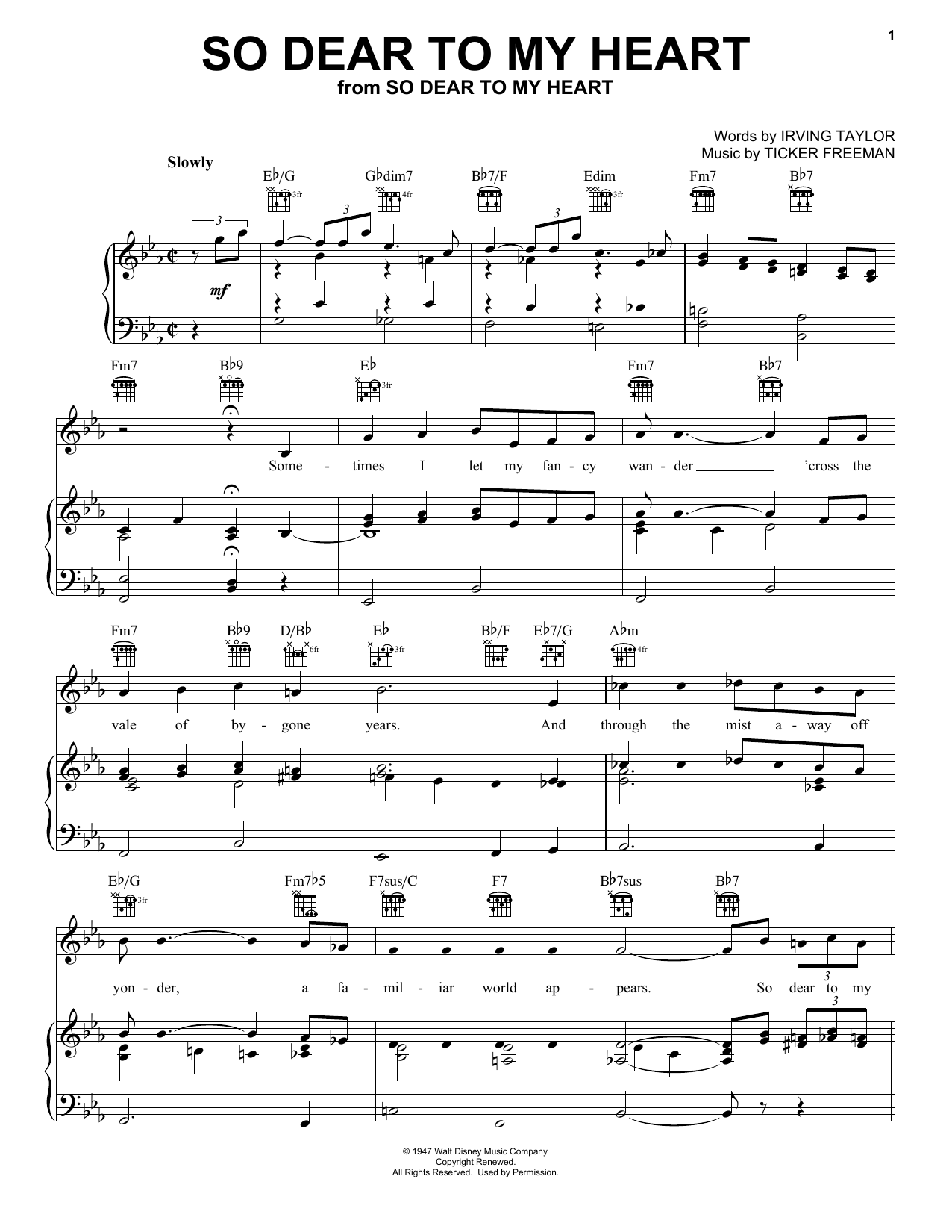 Download Peggy Lee So Dear To My Heart Sheet Music and learn how to play Piano, Vocal & Guitar (Right-Hand Melody) PDF digital score in minutes
