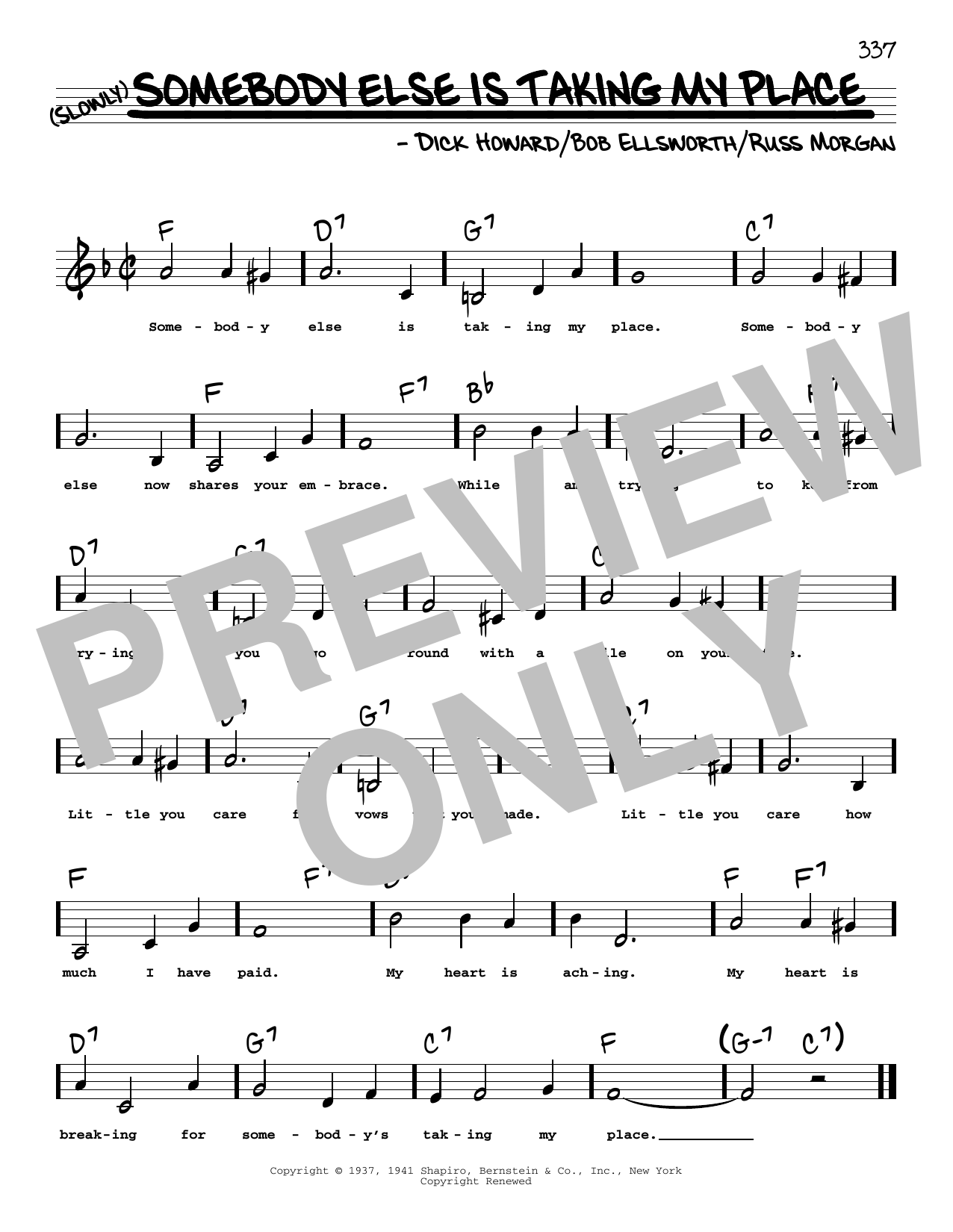 Download Peggy Lee Somebody Else Is Taking My Place (Low Voice) Sheet Music and learn how to play Real Book – Melody, Lyrics & Chords PDF digital score in minutes