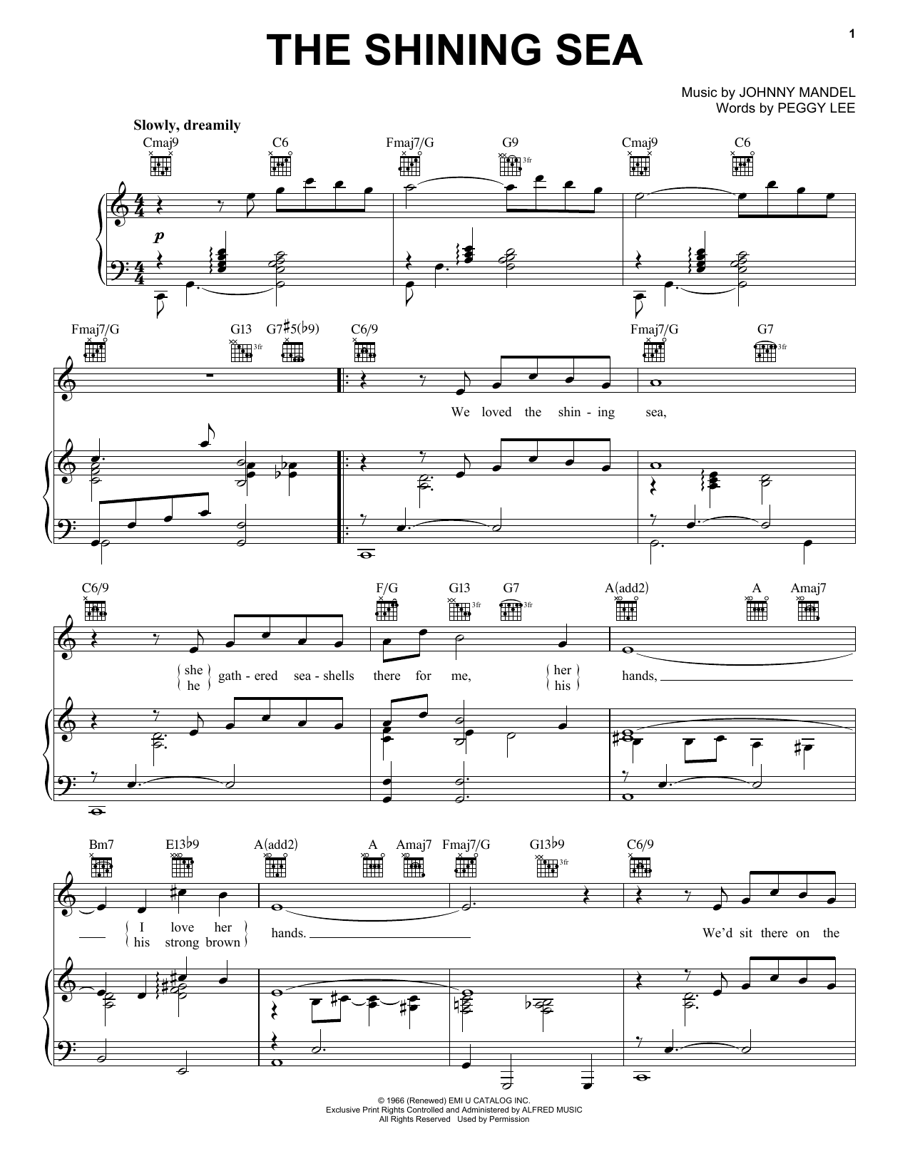 Download Peggy Lee The Shining Sea Sheet Music and learn how to play Piano, Vocal & Guitar (Right-Hand Melody) PDF digital score in minutes
