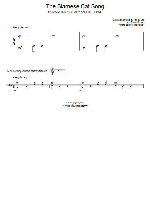 Download Peggy Lee The Siamese Cat Song Sheet Music and learn how to play Easy Piano PDF digital score in minutes
