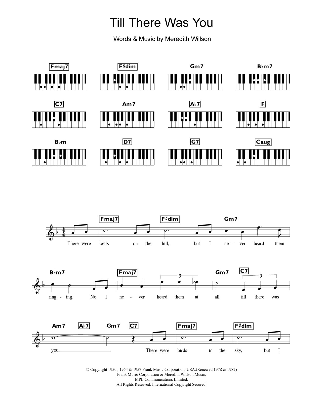 Download Peggy Lee Till There Was You (from The Music Man) Sheet Music and learn how to play Piano Chords/Lyrics PDF digital score in minutes