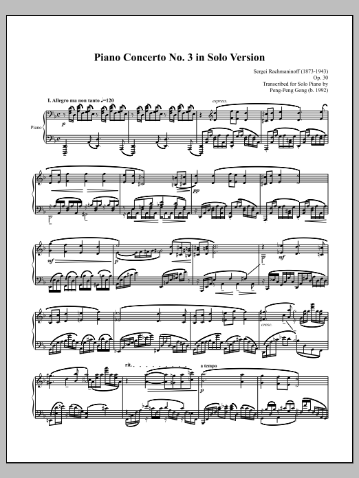 Download Peng-Peng Gong Piano Concerto No. 3 in Solo Version Sheet Music and learn how to play Piano Solo PDF digital score in minutes