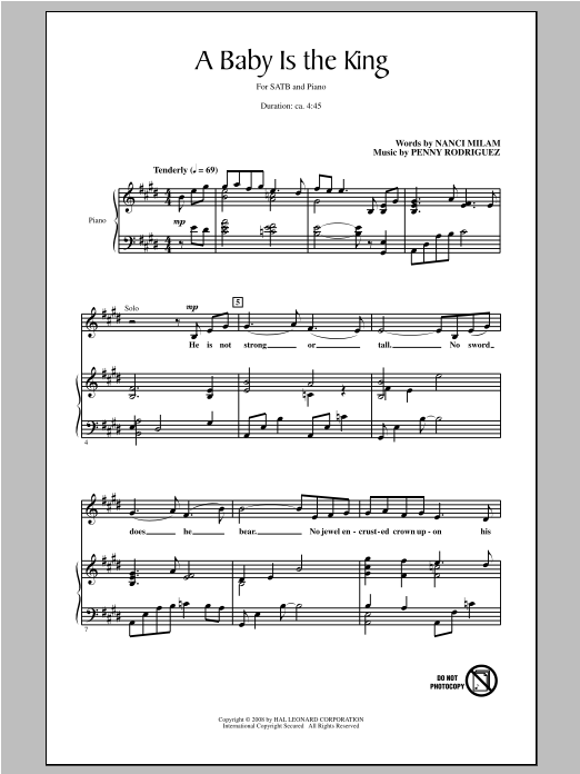 Download Penny Rodriguez A Baby Is The King Sheet Music and learn how to play SATB PDF digital score in minutes