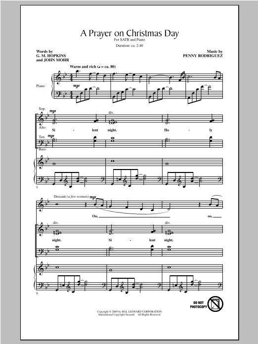 Download Penny Rodriguez A Prayer On Christmas Day Sheet Music and learn how to play SATB PDF digital score in minutes