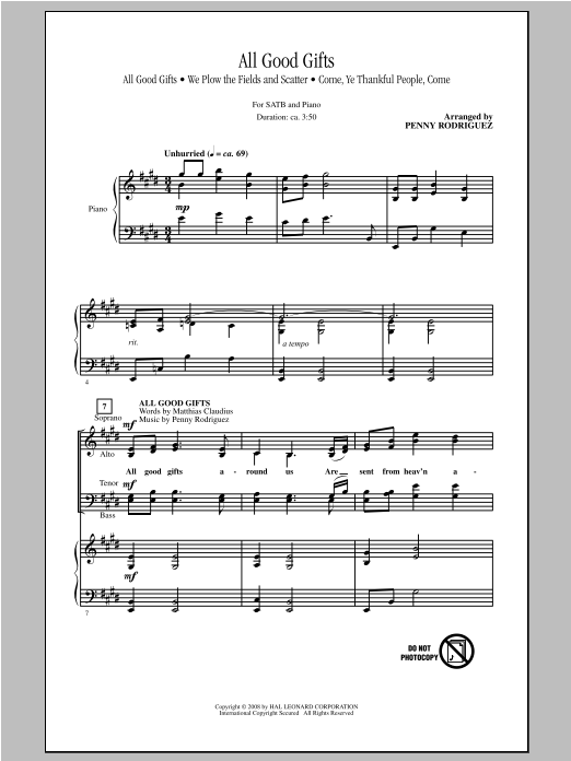 Download Penny Rodriguez All Good Gifts (Medley) Sheet Music and learn how to play SATB PDF digital score in minutes
