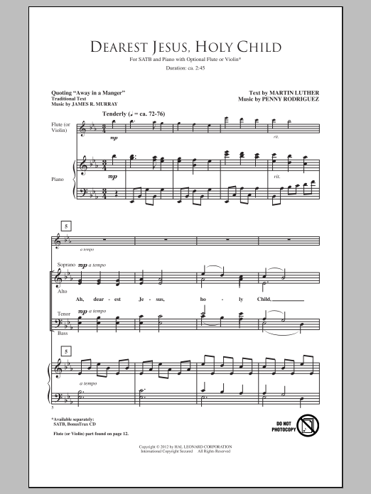 Download Penny Rodriguez Dearest Jesus, Holy Child Sheet Music and learn how to play SATB PDF digital score in minutes