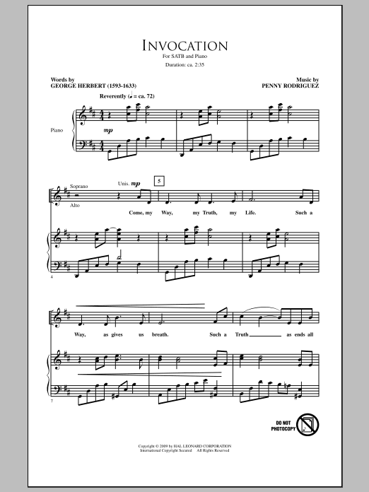 Download Penny Rodriguez Invocation Sheet Music and learn how to play SATB Choir PDF digital score in minutes
