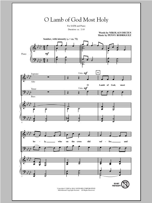 Download Penny Rodriguez O Lamb Of God Most Holy Sheet Music and learn how to play SATB PDF digital score in minutes