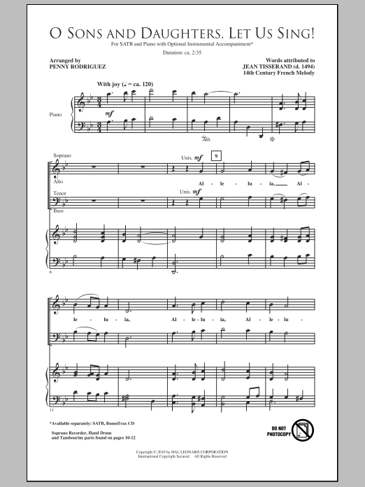 Download Penny Rodriguez O Sons And Daughters, Let Us Sing! Sheet Music and learn how to play SATB Choir PDF digital score in minutes