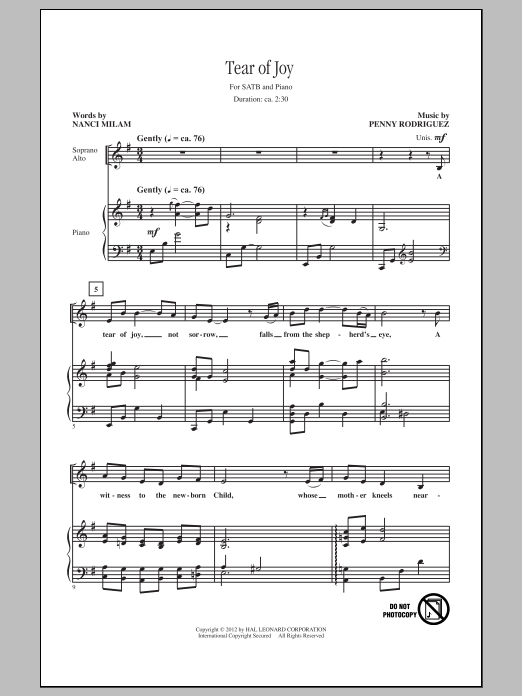 Download Penny Rodriguez Tear Of Joy Sheet Music and learn how to play SATB PDF digital score in minutes