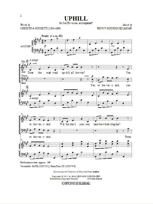 Download Penny Rodriguez Uphill Sheet Music and learn how to play SATB PDF digital score in minutes