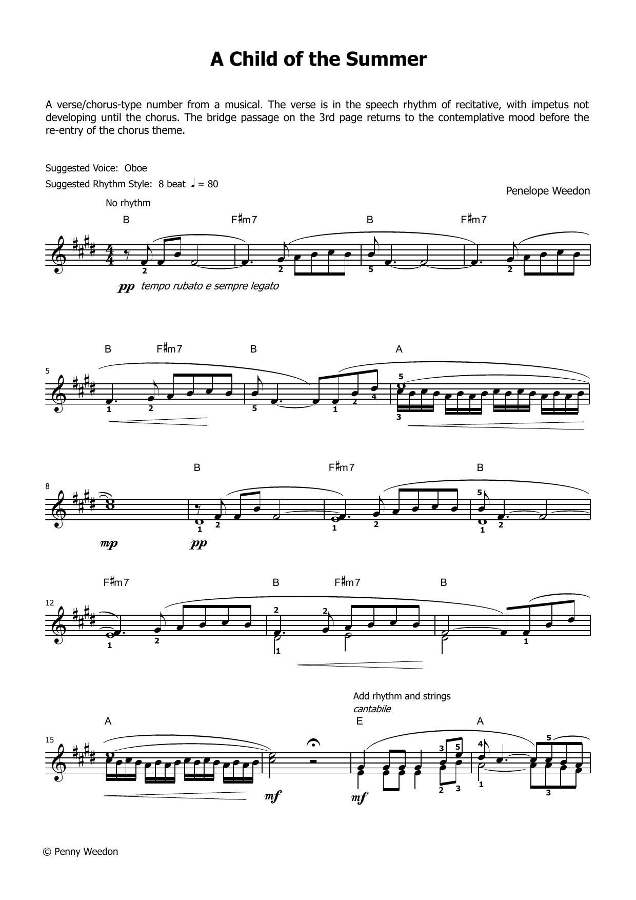 Download Penny Weedon A Child of The Summer (LCME Electronic Keyboard Grade 7 List B & C) Sheet Music and learn how to play Piano Solo PDF digital score in minutes