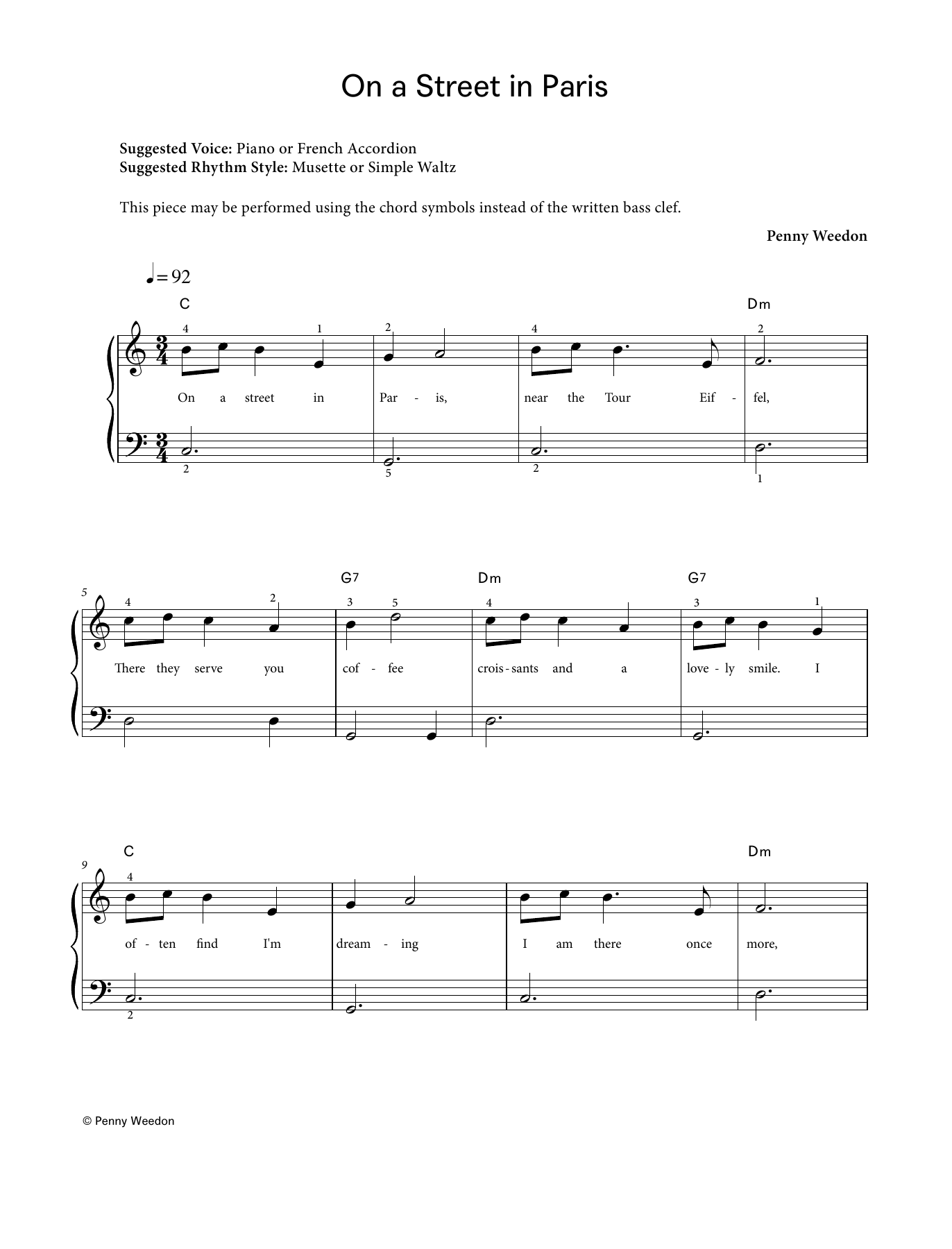 Download Penny Weedon On A Street in Paris (LCME Electronic Keyboard Grade 1 List A) Sheet Music and learn how to play Piano Solo PDF digital score in minutes