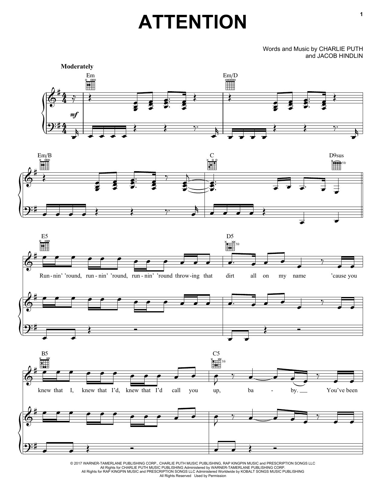 Download Pentatonix Attention Sheet Music and learn how to play Piano, Vocal & Guitar (Right-Hand Melody) PDF digital score in minutes