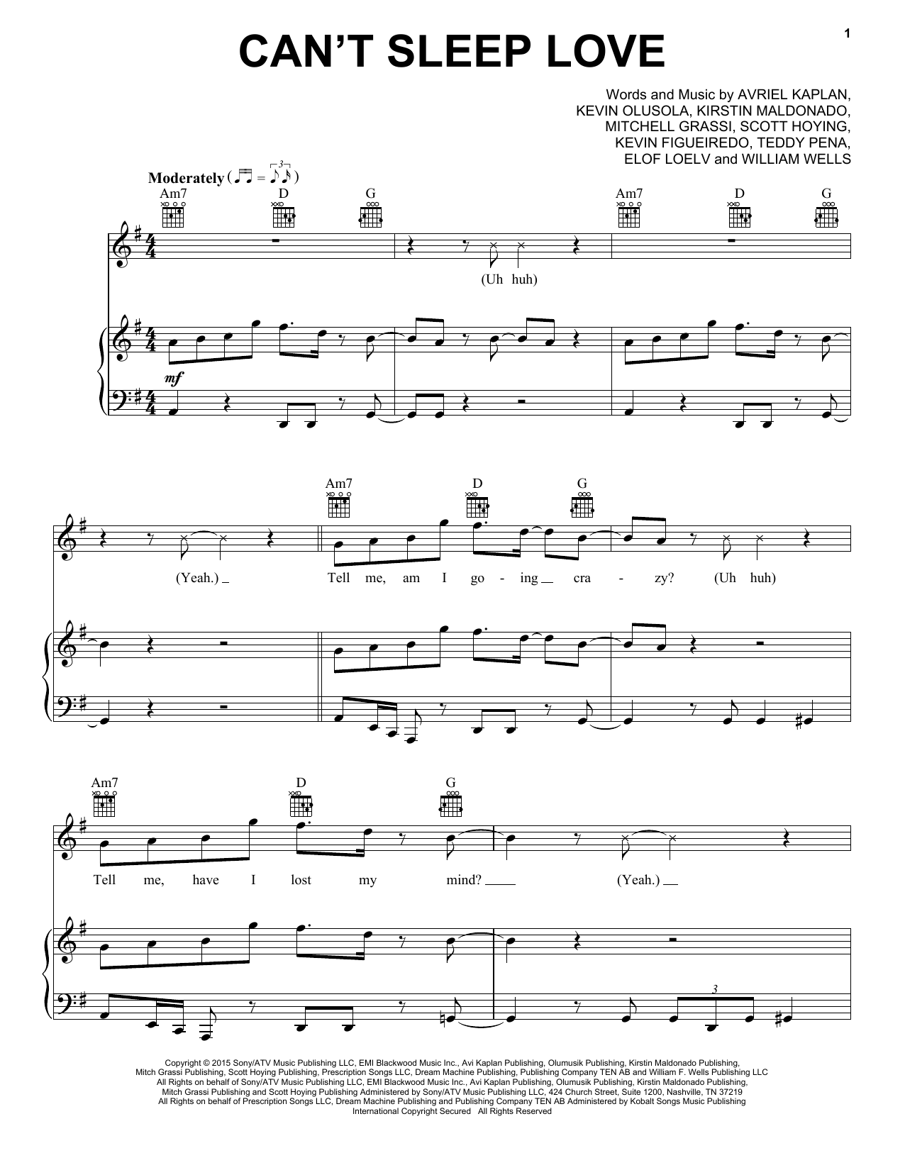 Download Pentatonix Can't Sleep Love Sheet Music and learn how to play Piano, Vocal & Guitar (Right-Hand Melody) PDF digital score in minutes