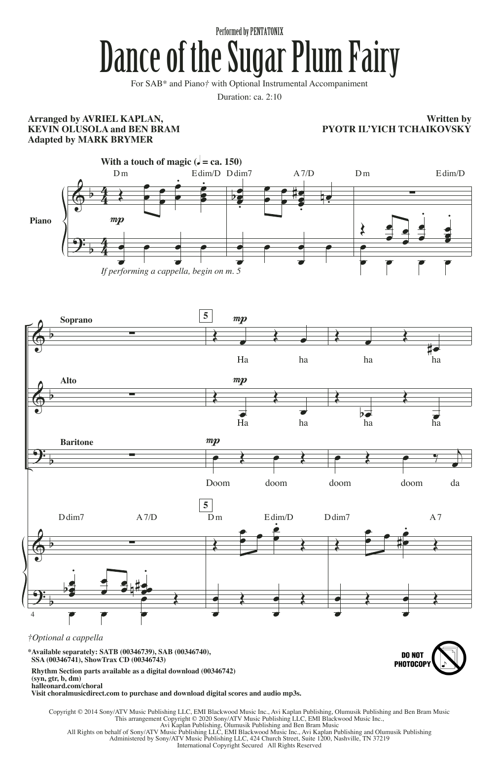 Download Pentatonix Dance Of The Sugar Plum Fairy (arr. Mark Brymer) Sheet Music and learn how to play SAB Choir PDF digital score in minutes