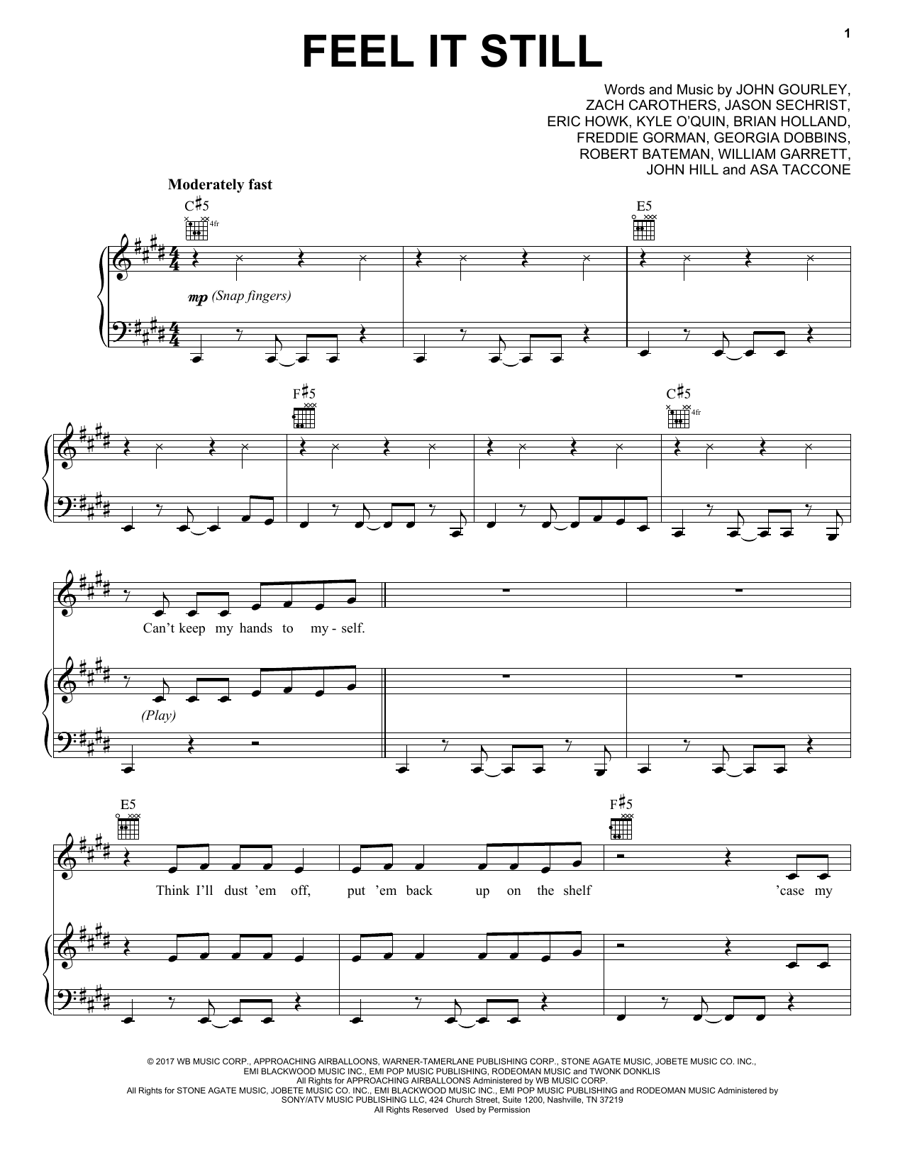 Download Pentatonix Feel It Still Sheet Music and learn how to play Piano, Vocal & Guitar (Right-Hand Melody) PDF digital score in minutes