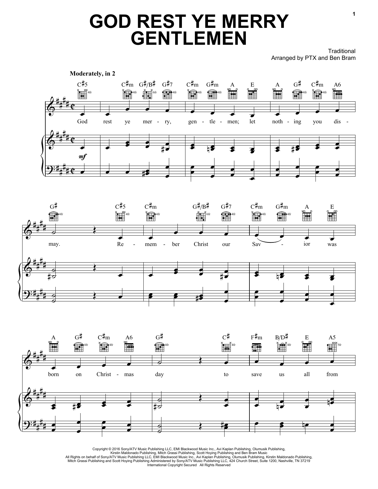 Download Pentatonix God Rest Ye Merry Gentlemen Sheet Music and learn how to play Piano, Vocal & Guitar (Right-Hand Melody) PDF digital score in minutes
