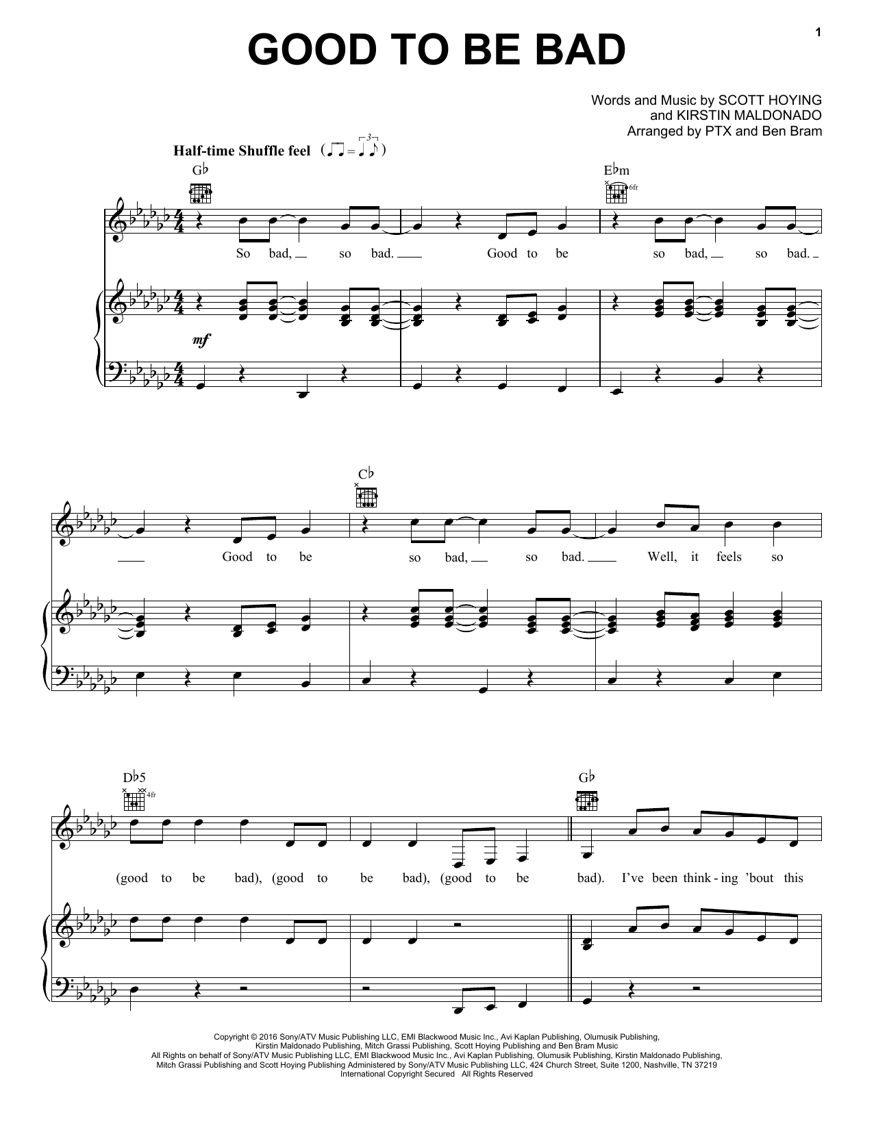 Download Pentatonix Good To Be Bad Sheet Music and learn how to play Piano, Vocal & Guitar (Right-Hand Melody) PDF digital score in minutes