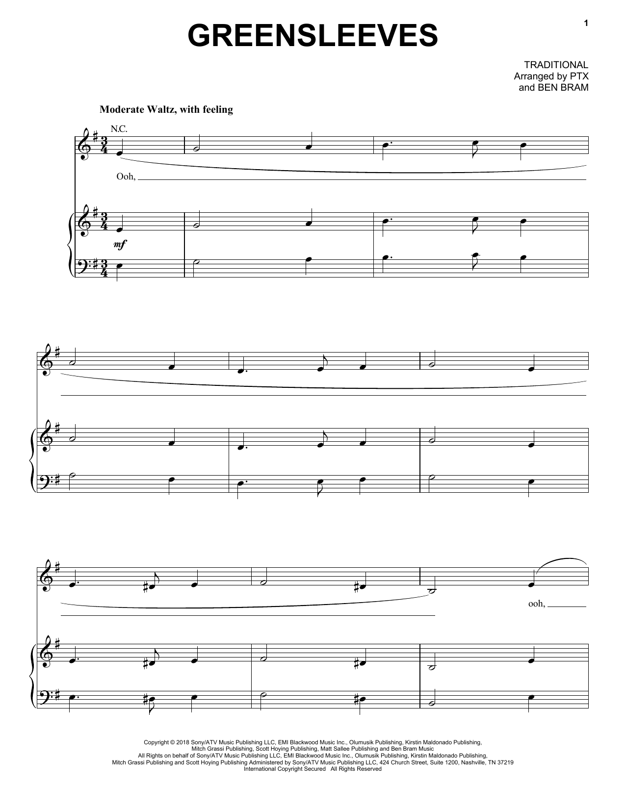 Download Pentatonix Greensleeves Sheet Music and learn how to play Piano, Vocal & Guitar Chords (Right-Hand Melody) PDF digital score in minutes