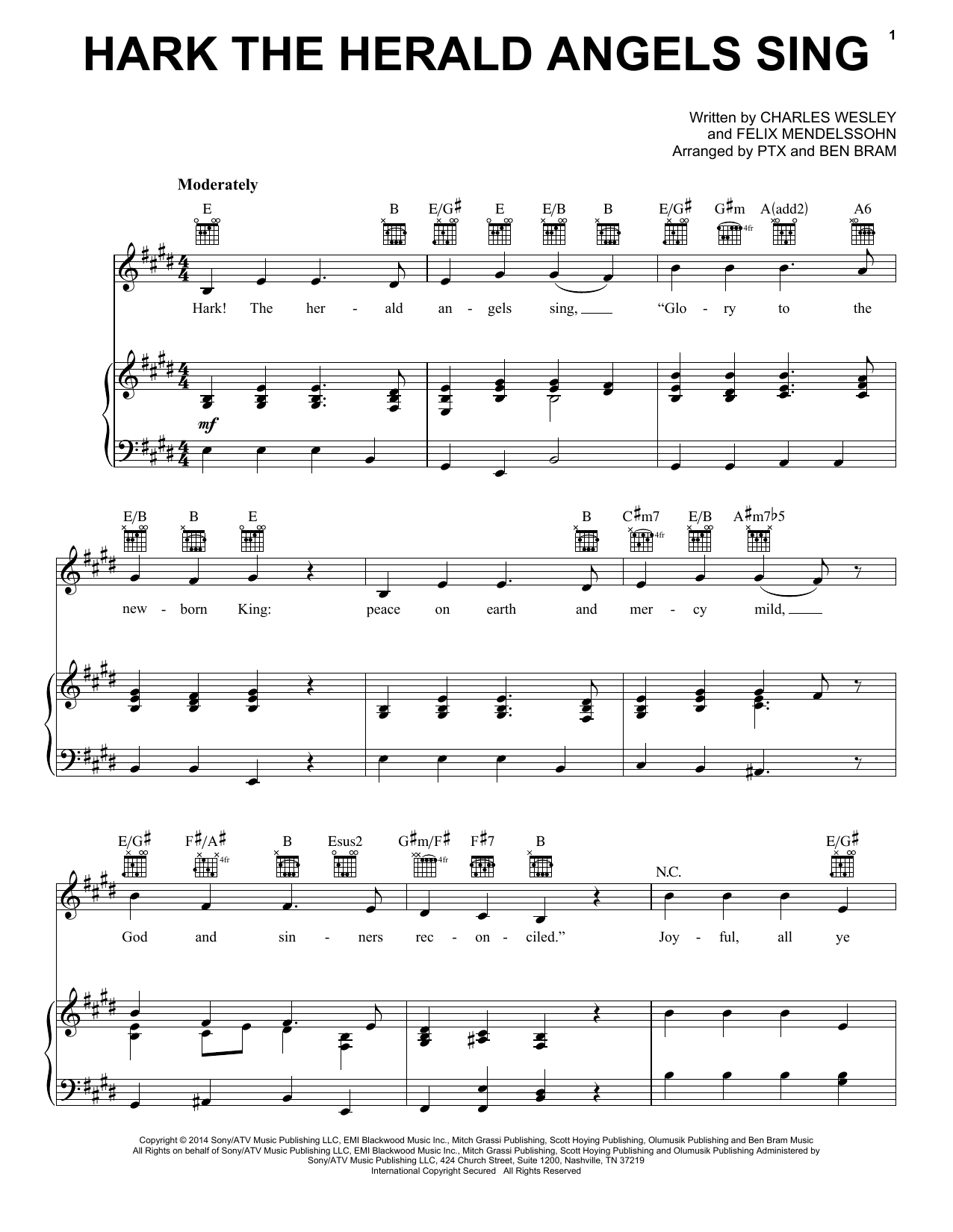 Download Pentatonix Hark! The Herald Angels Sing Sheet Music and learn how to play Piano, Vocal & Guitar (Right-Hand Melody) PDF digital score in minutes