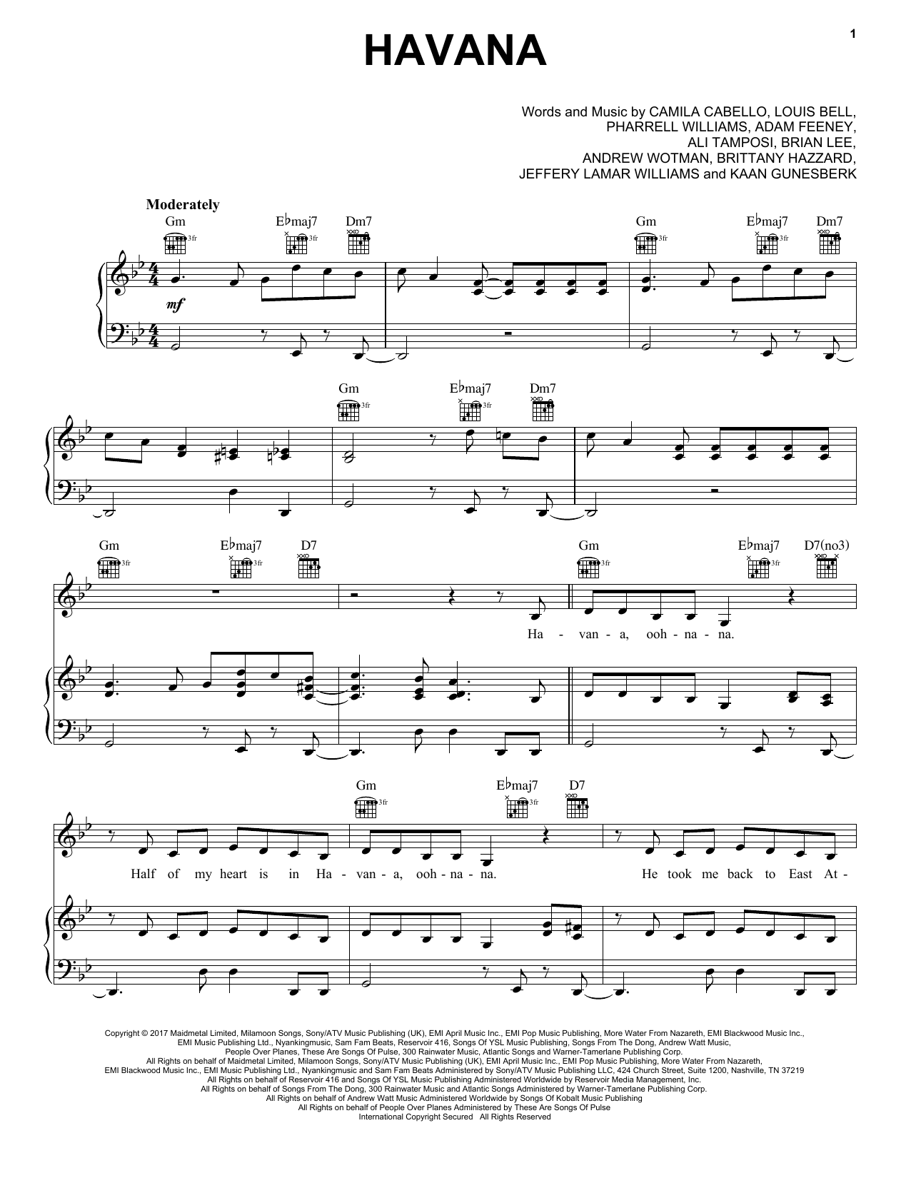 Download Pentatonix Havana Sheet Music and learn how to play Piano, Vocal & Guitar (Right-Hand Melody) PDF digital score in minutes