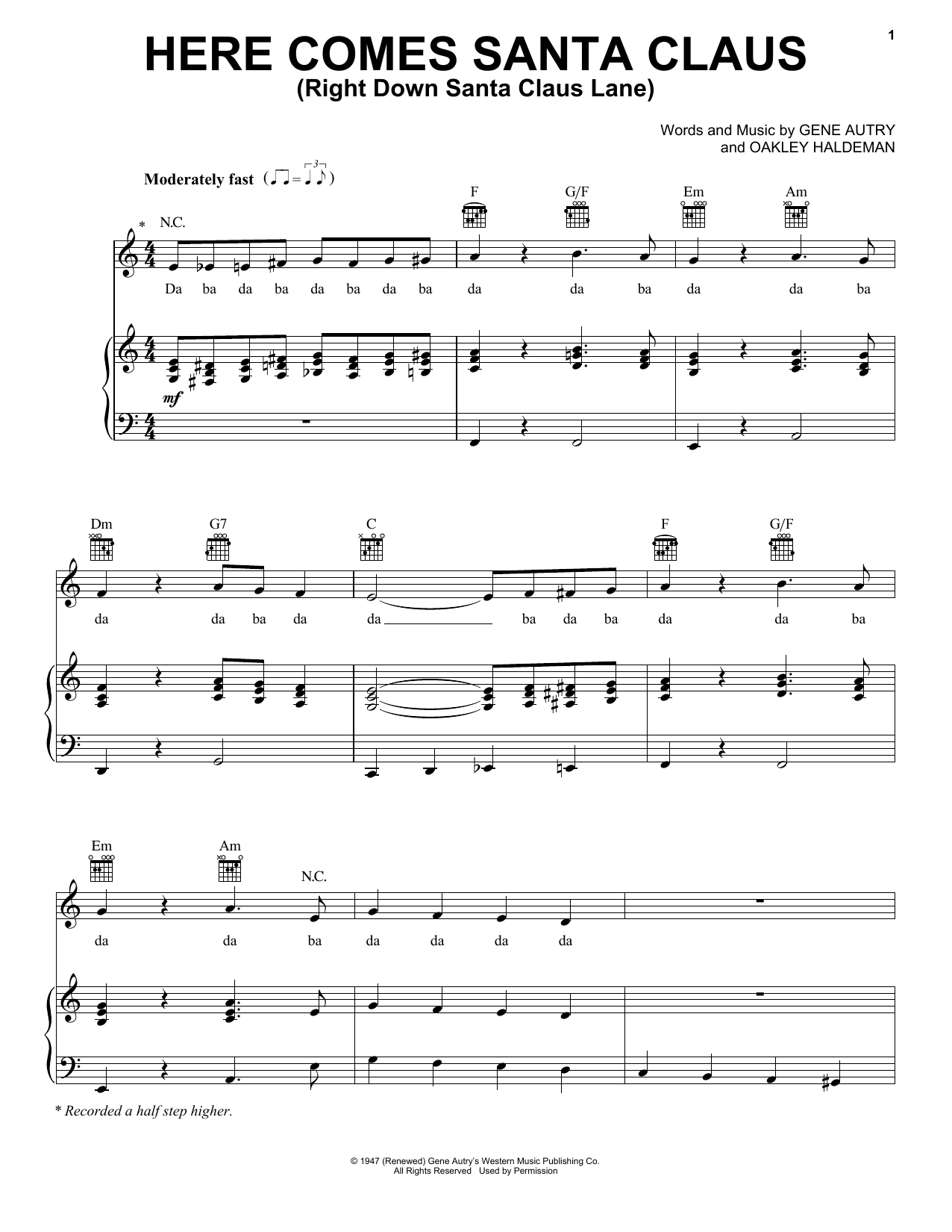 Download Pentatonix Here Comes Santa Claus (Right Down Santa Claus Lane) Sheet Music and learn how to play Piano, Vocal & Guitar Chords (Right-Hand Melody) PDF digital score in minutes