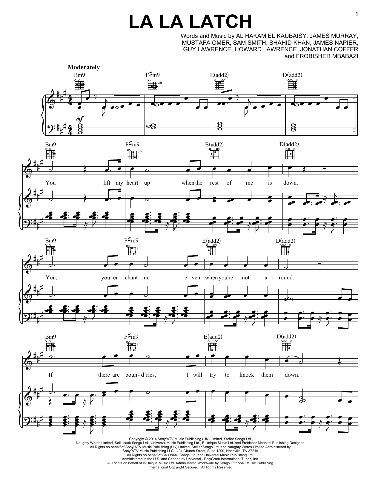 Download Pentatonix La La Latch Sheet Music and learn how to play Piano, Vocal & Guitar (Right-Hand Melody) PDF digital score in minutes