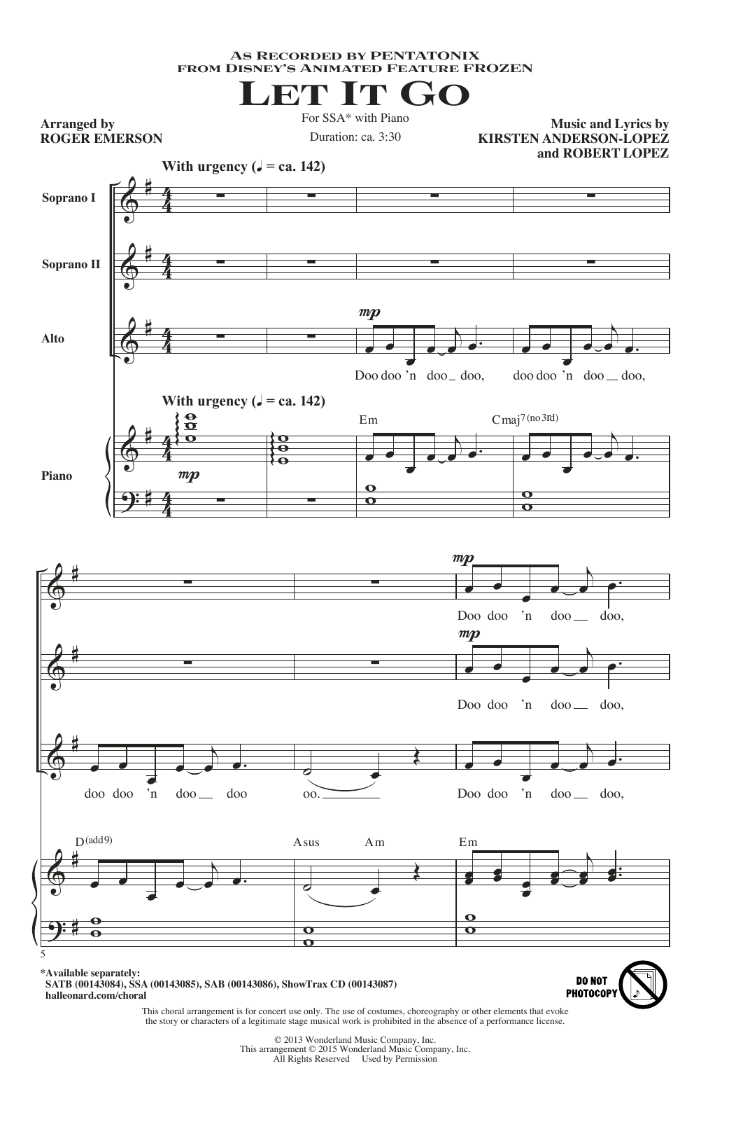 Download Roger Emerson Let It Go (from Frozen) Sheet Music and learn how to play SAB PDF digital score in minutes