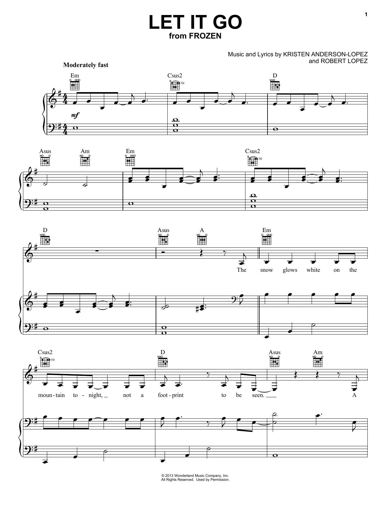 Download Pentatonix Let It Go Sheet Music and learn how to play Piano, Vocal & Guitar (Right-Hand Melody) PDF digital score in minutes