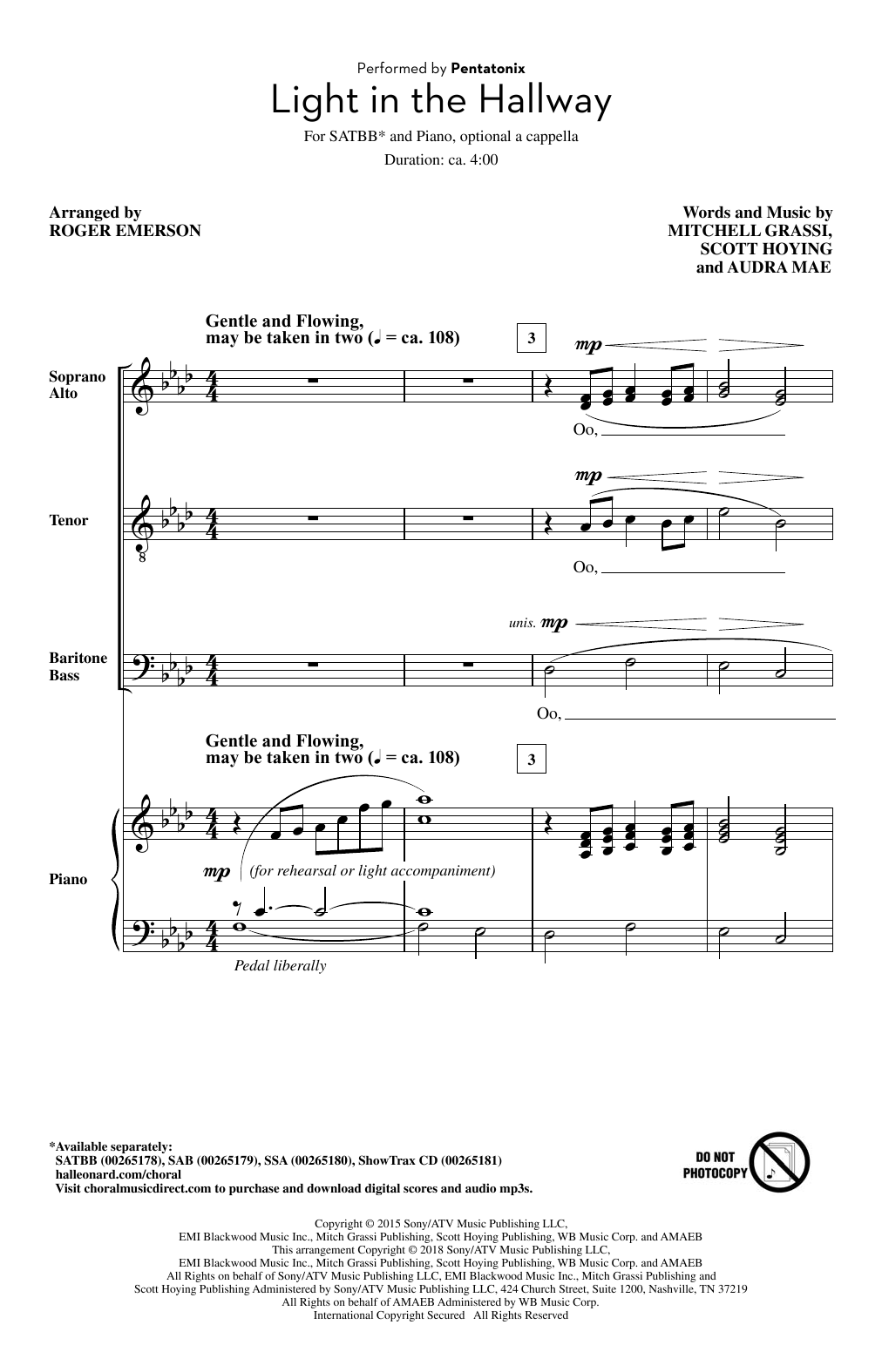 Download Roger Emerson Light In The Hallway Sheet Music and learn how to play Choral PDF digital score in minutes