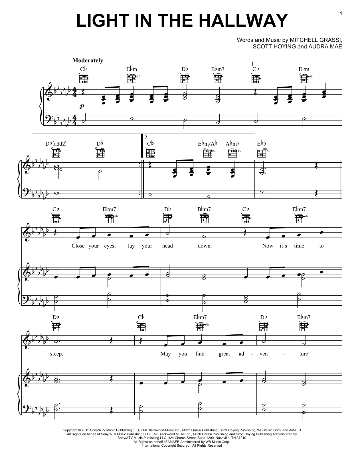 Download Pentatonix Light In The Hallway Sheet Music and learn how to play Piano, Vocal & Guitar (Right-Hand Melody) PDF digital score in minutes