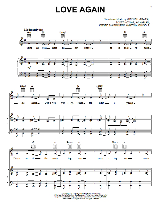 Download Pentatonix Love Again Sheet Music and learn how to play Piano, Vocal & Guitar (Right-Hand Melody) PDF digital score in minutes