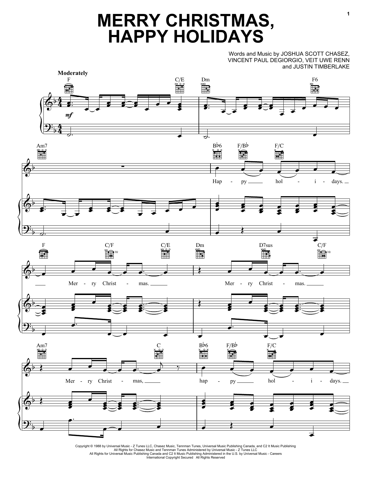 Download Pentatonix Merry Christmas, Happy Holidays Sheet Music and learn how to play Piano, Vocal & Guitar (Right-Hand Melody) PDF digital score in minutes