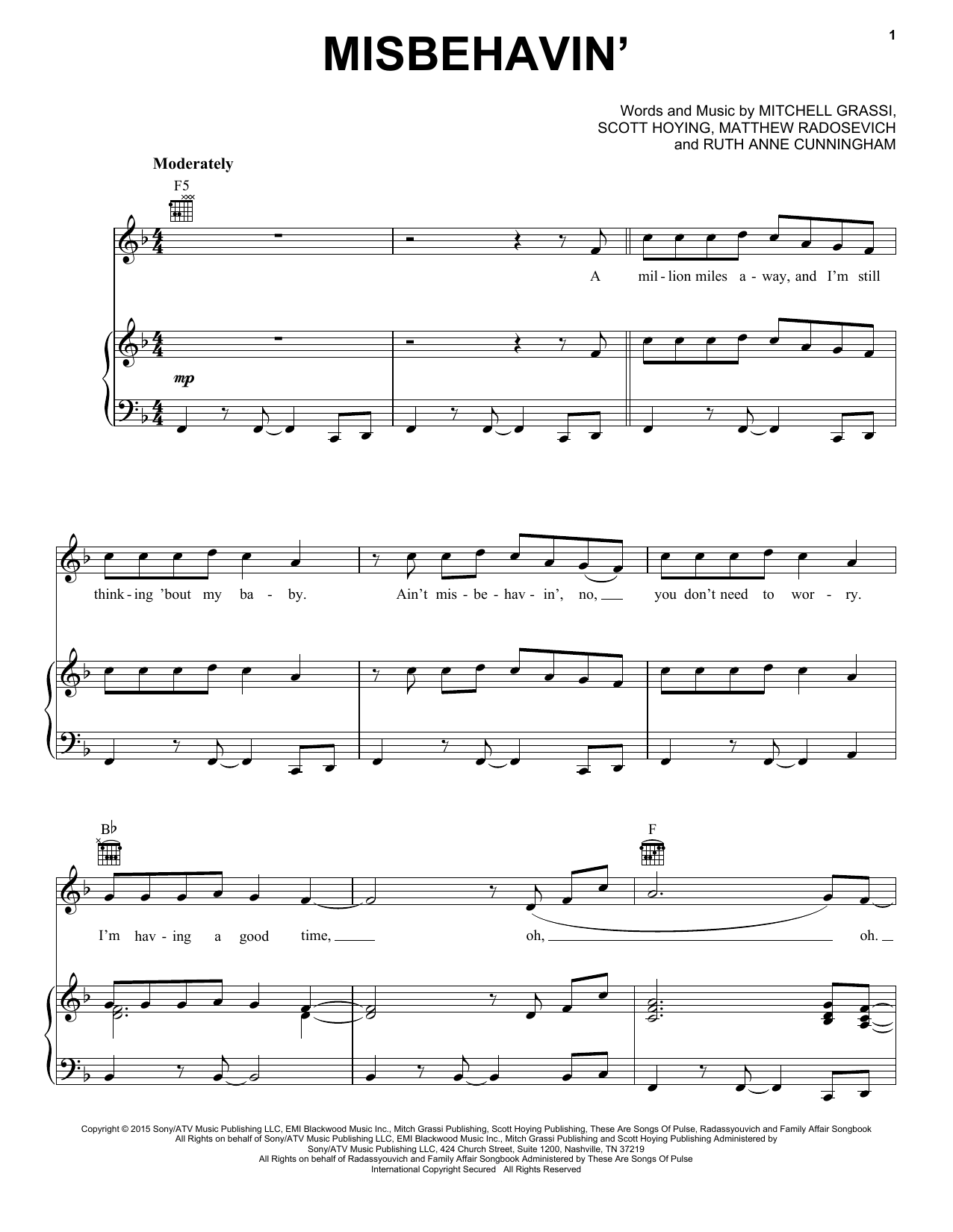 Download Pentatonix Misbehavin' Sheet Music and learn how to play Piano, Vocal & Guitar (Right-Hand Melody) PDF digital score in minutes