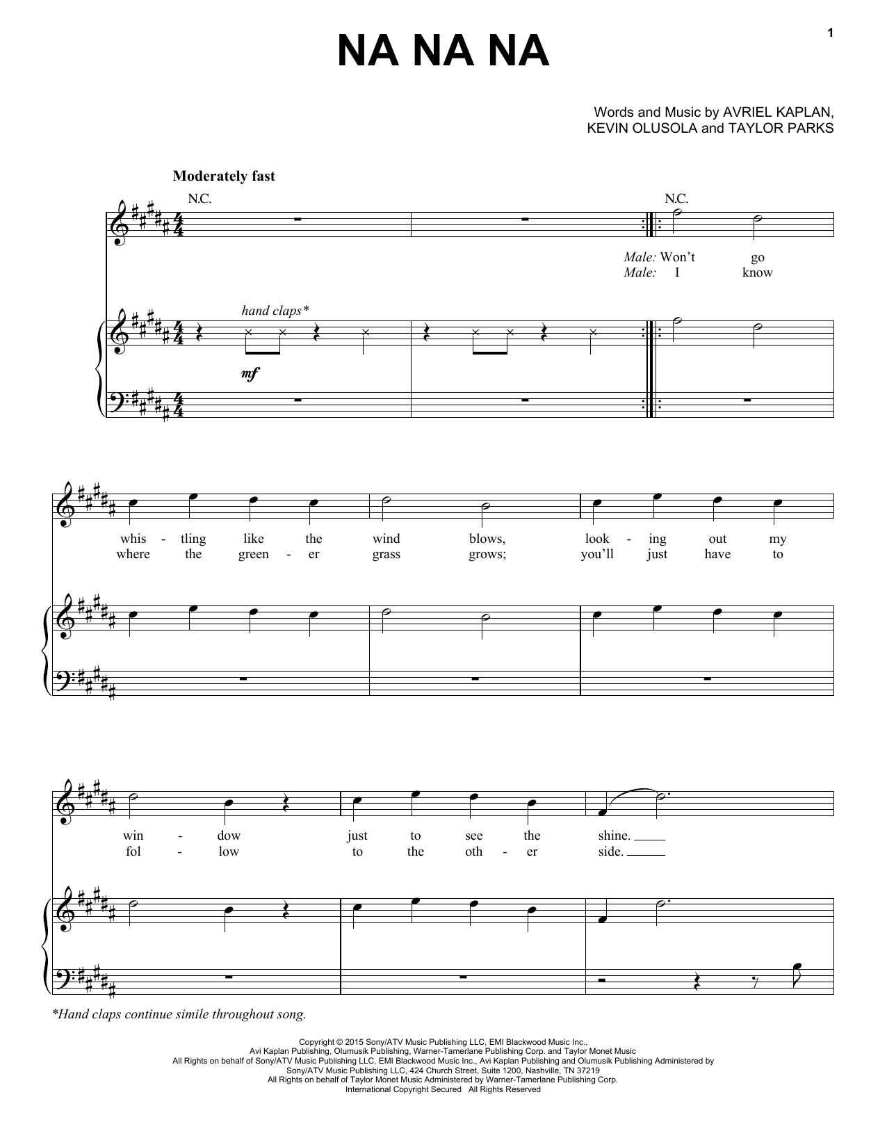 Download Pentatonix Na Na Na Sheet Music and learn how to play Piano, Vocal & Guitar (Right-Hand Melody) PDF digital score in minutes