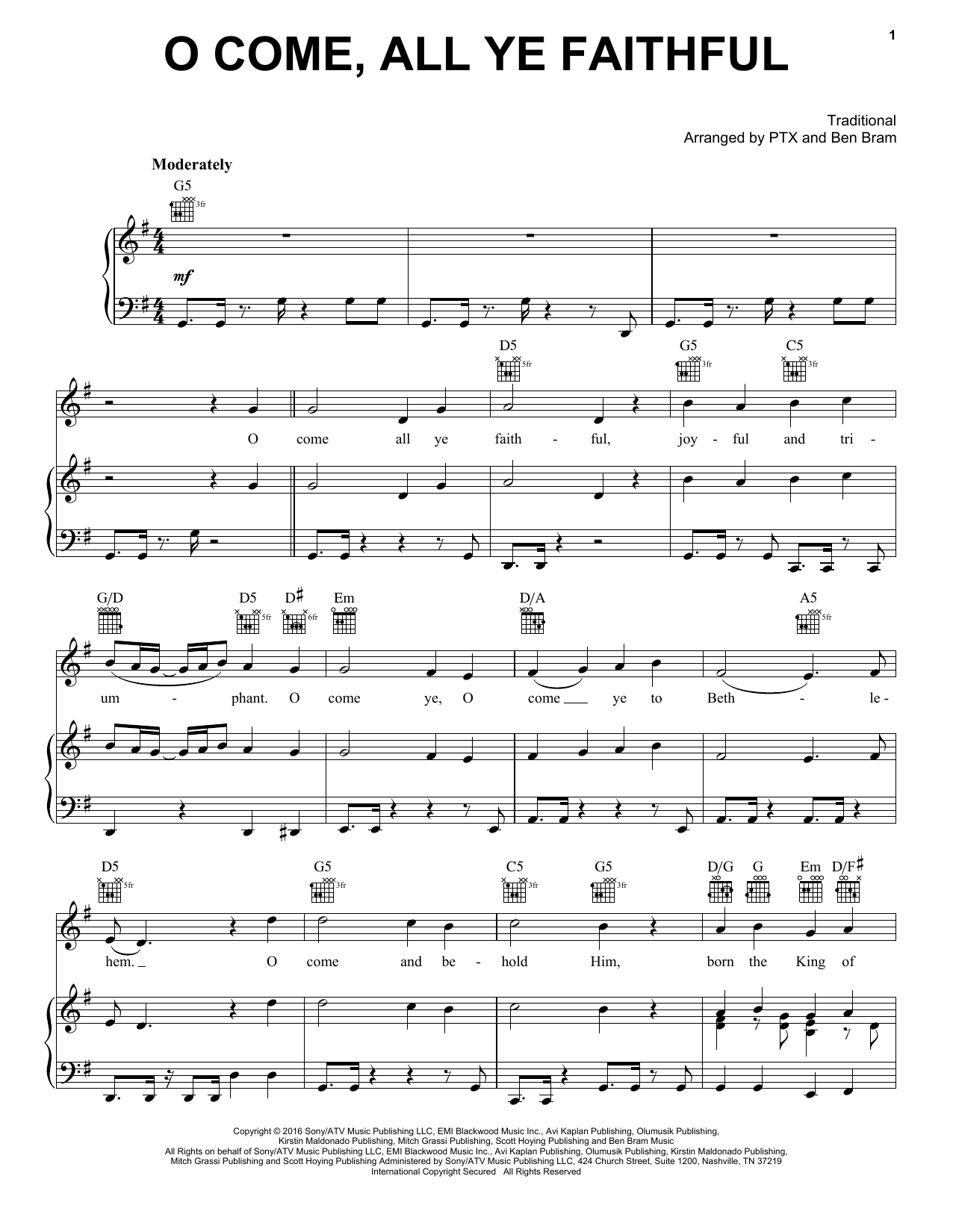 Download Pentatonix O Come, All Ye Faithful Sheet Music and learn how to play Piano, Vocal & Guitar (Right-Hand Melody) PDF digital score in minutes