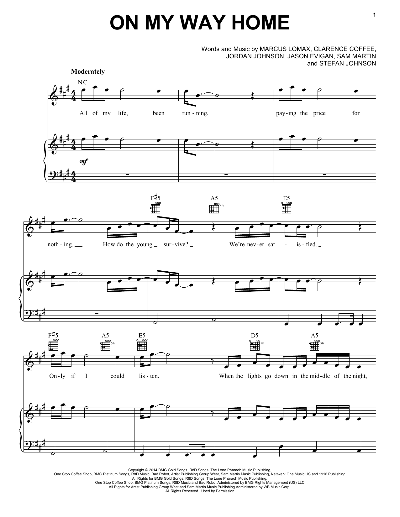 Download Pentatonix On My Way Home Sheet Music and learn how to play Piano, Vocal & Guitar (Right-Hand Melody) PDF digital score in minutes