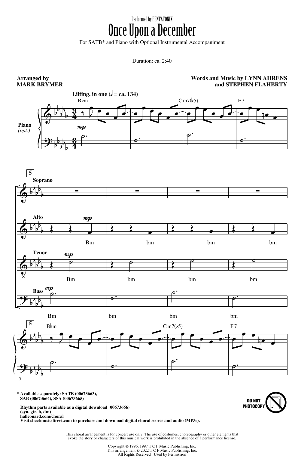 Download Pentatonix Once Upon A December (arr. Mark Brymer) Sheet Music and learn how to play SSA Choir PDF digital score in minutes