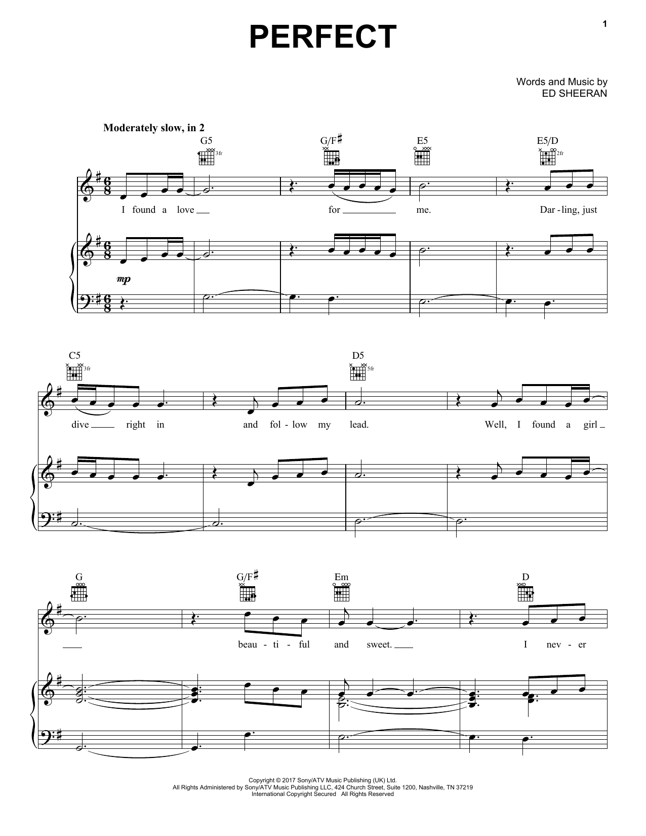 Download Pentatonix Perfect Sheet Music and learn how to play Piano, Vocal & Guitar (Right-Hand Melody) PDF digital score in minutes