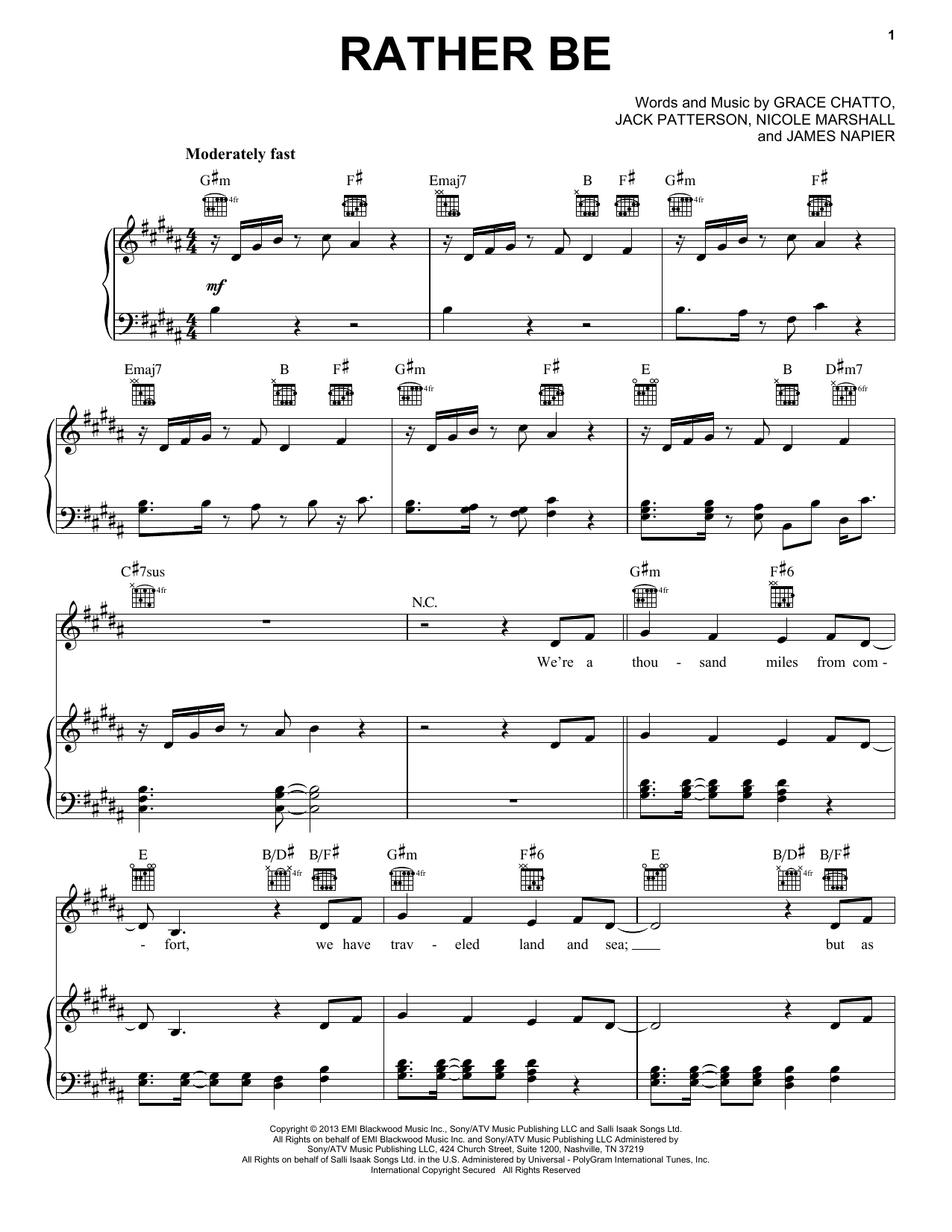Download Pentatonix Rather Be Sheet Music and learn how to play Piano, Vocal & Guitar (Right-Hand Melody) PDF digital score in minutes