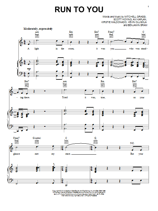 Download Pentatonix Run To You Sheet Music and learn how to play Piano, Vocal & Guitar (Right-Hand Melody) PDF digital score in minutes
